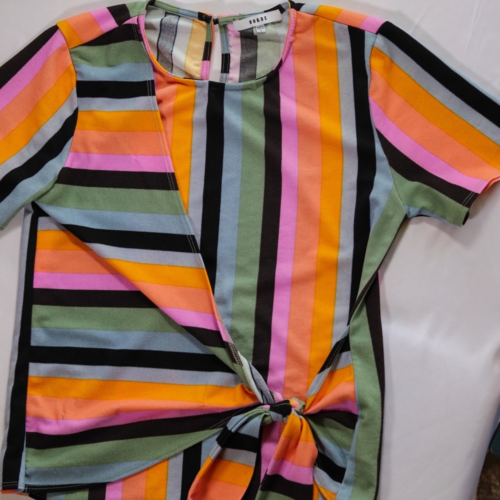 Striped color block top with side wrap